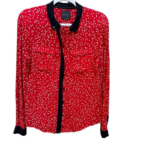 Anthropologie Maeve Top Red‎ & White Polka Dot Button Down Career Work Size 4 - Picture 1 of 6